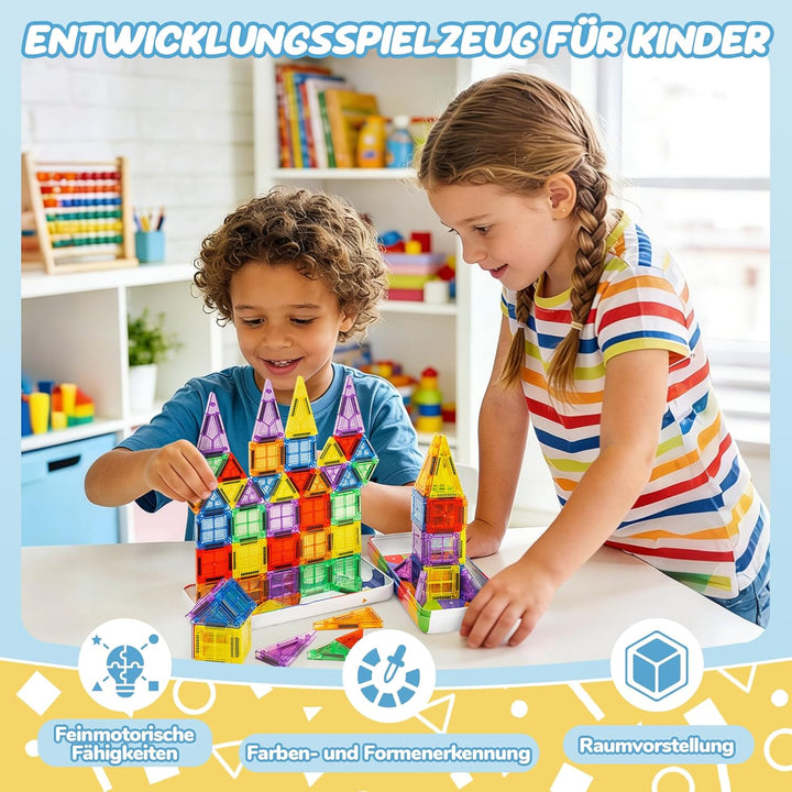 cossy Mini Magnetische Bausteine, 80 pcs Magnetbausteine Reiseset, Reisespielzeug mit Metallbox, Mag