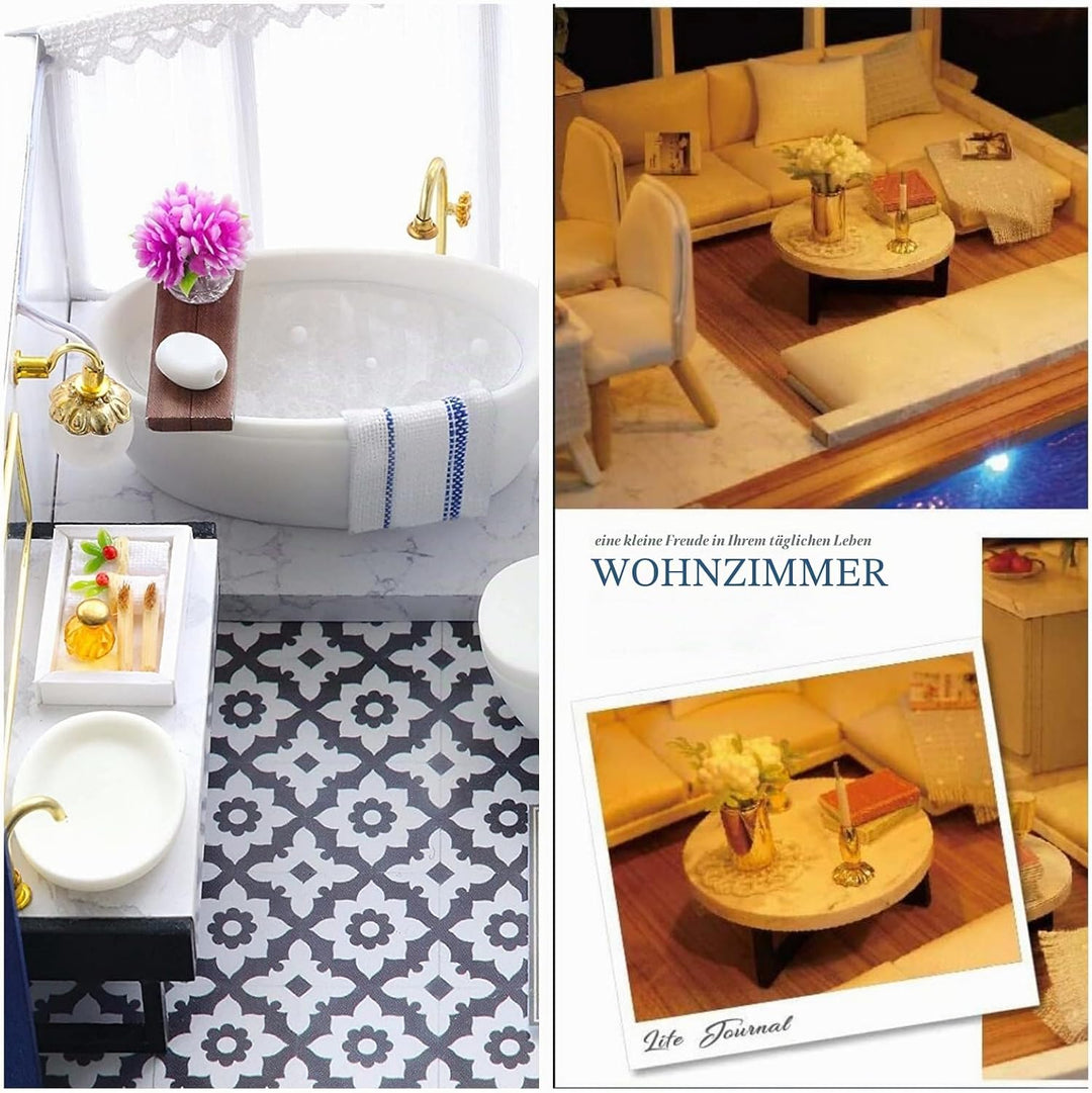 CUTEROOM DIY Holz Puppenhaus Handwerk Miniatur Kit Modell & Möbel - Time Apartment mit Schwimmbad, T