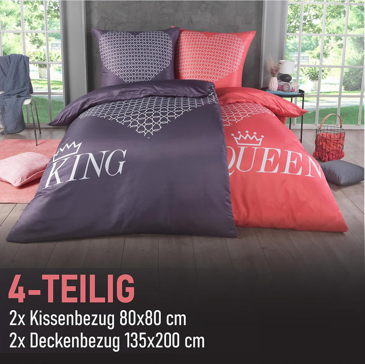 Kuscheli® 4-teilig Partner Bettwäsche 135x200 mit 80x80 Kissenbezug |Zertifiziert | seidig weich, Mi