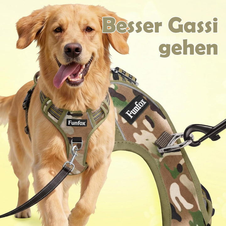 Funfox Hundegeschirr Kleine Hunde [XL] - Anti Zug Welpengeschirr mit Griff &amp; Ringreflektoren, Atmung