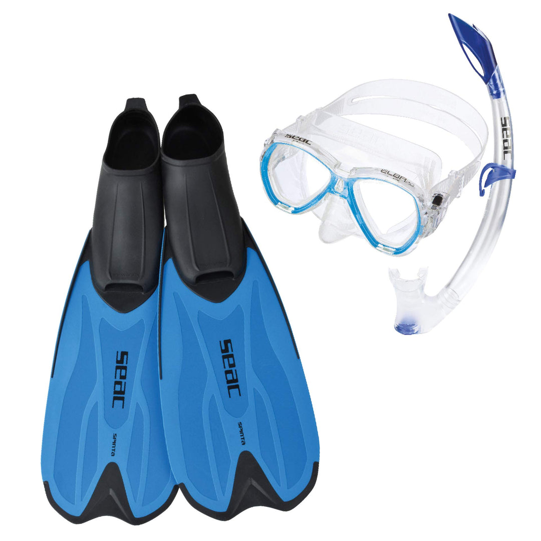 SEAC Unisex-Adult Spinta Set mit Schuh-Flossen, Unterwassertauchmaske und Spritzschutz-Schnorchel fü