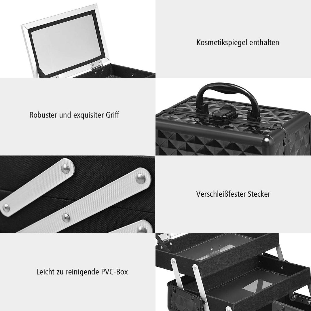 GOPLUS Kosmetikkoffer, Schminkkoffer leer mit Spiegel &amp; 2 ausziehbare Ablagen, Makeup Oragnizer trag