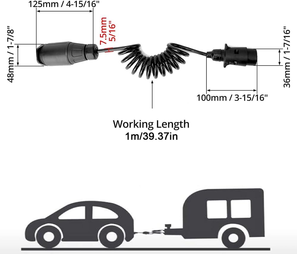 2M Anhänger Verlängerungskabel, 7 Polig auf 7 Polig Anhängerkabel Spiralkabel Adapter Stecker Anhäng