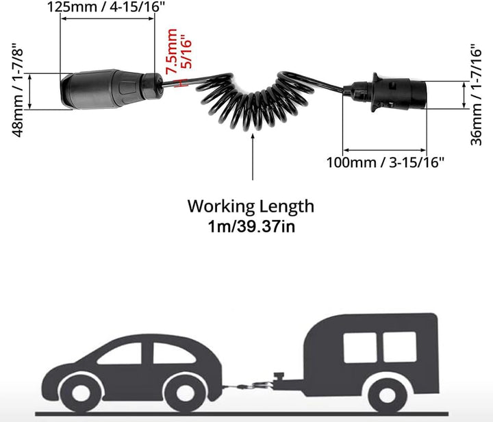 2M Anhänger Verlängerungskabel, 7 Polig auf 7 Polig Anhängerkabel Spiralkabel Adapter Stecker Anhäng