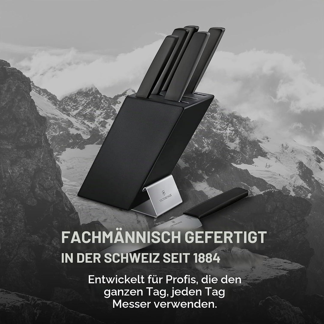 Swiss Modern Messerblock, 6-teilig, schwarz, Buchenholz schwarz, Schwarz