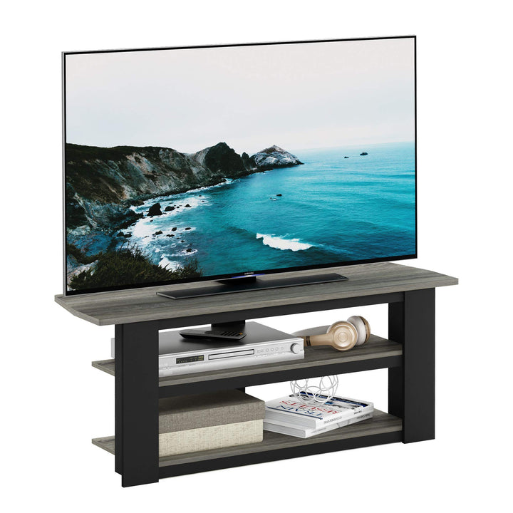 Furinno Parsons TV-Unterhaltungszentrum mit 3 Ebenen, holz, Eiche Grau/Schwarz, 34.04 x 34.04 x 41.9
