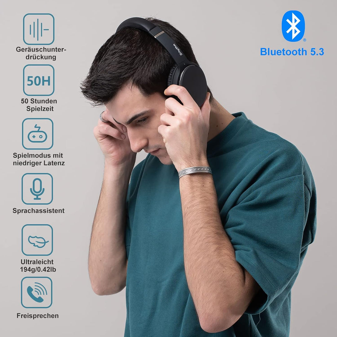 Noise Cancelling Kopfhörer Leichte,Srhythm NC25 Over Ear ANC Kopfhoerer Bluetooth Kabellos Faltbar m