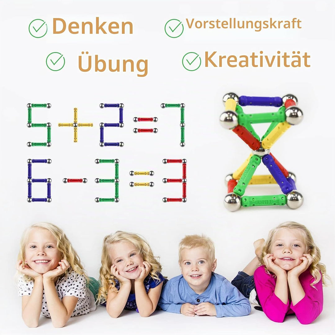 Jvchengxi 144 Stücke Magnetische Bausteine, Magnetische Stöcke Spielzeug, Magnet Lernspielzeug, 3D P