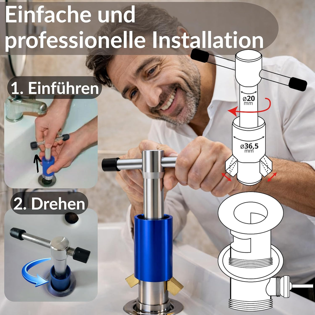 Universalschlüssel für Ablaufgarnitur 1" & 1 1/4" | Montageschlüssel für Ablaufventil Waschbecken &