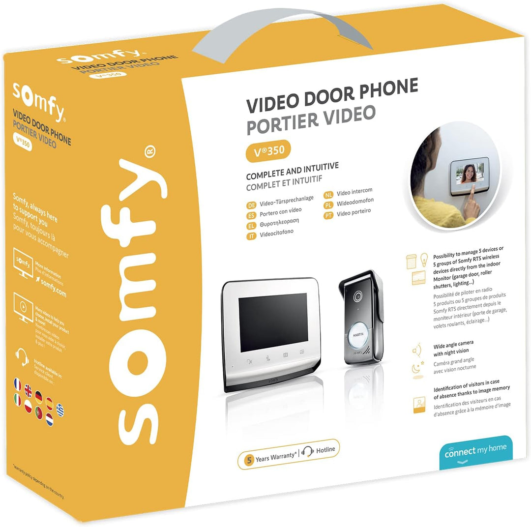 Somfy 1870996 - V350 Video-Türsprechanlage RTS mit 7-Zoll-Display, Nachtsicht & Weitwinkelkamera, Bi