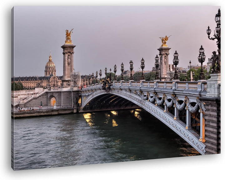 deyoli Brücke am Seineufer in Paris Format: 80x60 als Leinwandbild, Motiv fertig gerahmt auf Echthol