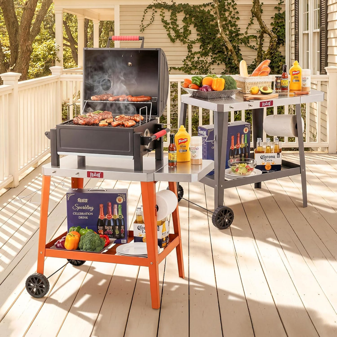 Feasto Grillwagen mit klappbarer Seitenablag, Grilltisch mit Edelstahlplatte, Servierwagen für Küche