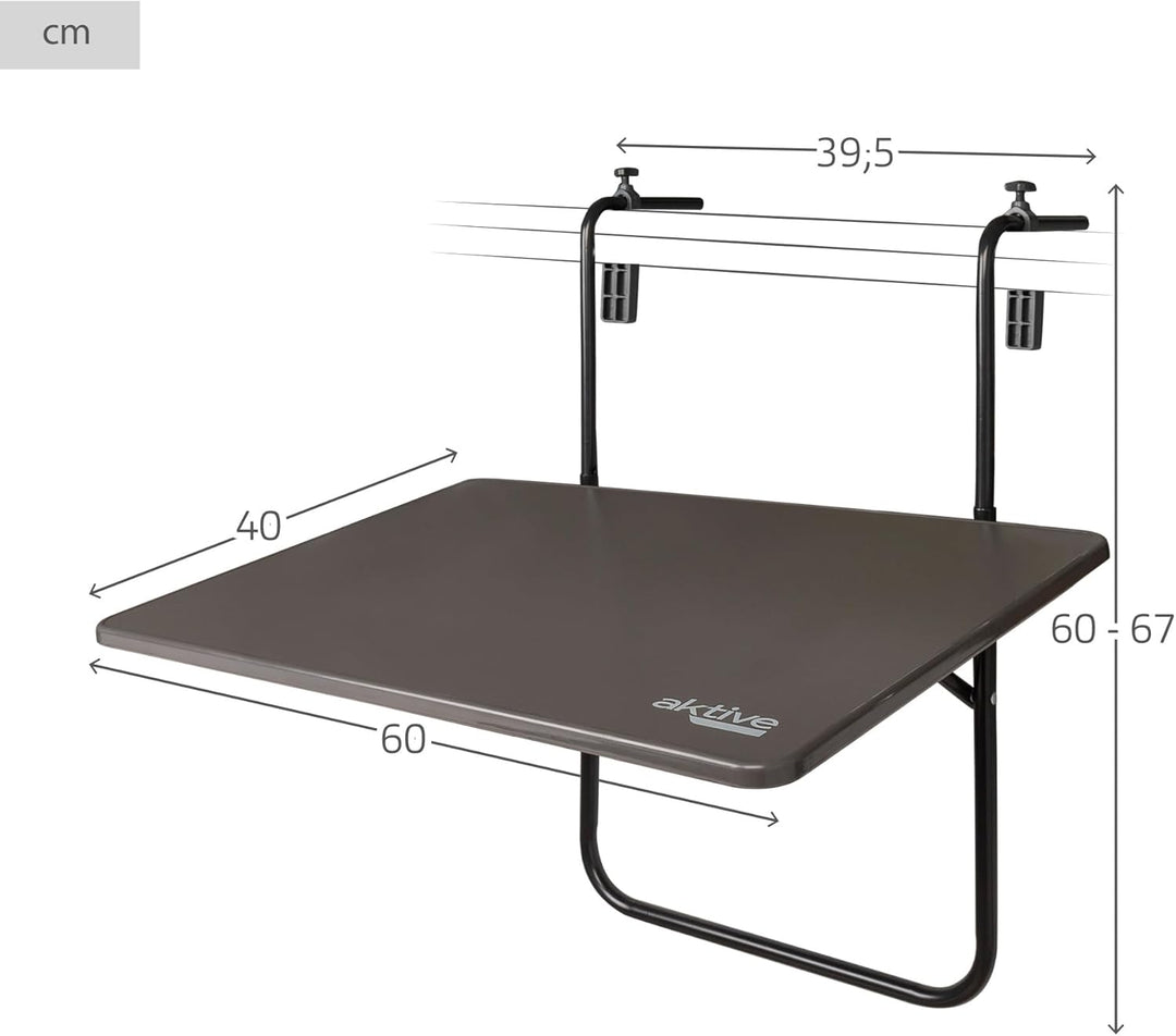 Aktive 61034 Klapptisch für Balkon mit Mehreren Positionen, grau