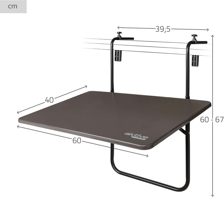 Aktive 61034 Klapptisch für Balkon mit Mehreren Positionen, grau