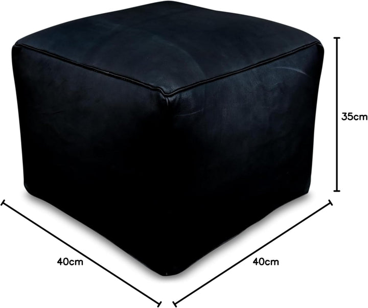 See the Good Quadratischer Leder Pouf - Handgefertigt - gefüllt geliefert - Ottoman, Sitzsack, Fussh