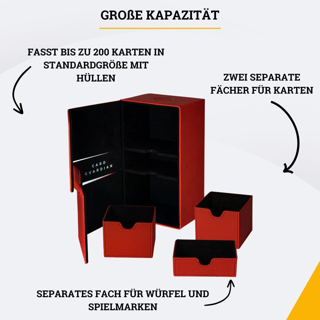 Card Guardian - Premium Deck Sammelkarten Box für 200 Karten Sammelkartenspiele TCG (Rot), Rot