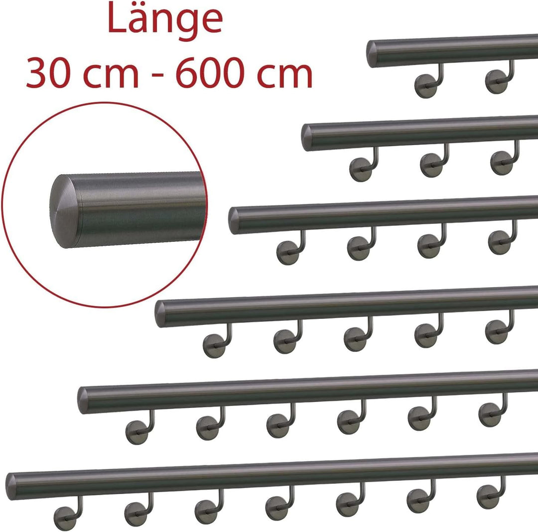 TIBU Handlauf Geländer Edelstahl Ø 42,4 mm - Länge 100 cm - Ende leicht gewölbte Kappe und gewinkelt