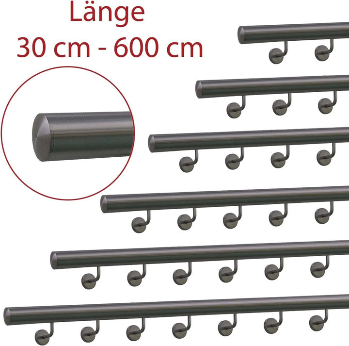 TIBU Handlauf Geländer Edelstahl Ø 42,4 mm - Länge 100 cm - Ende leicht gewölbte Kappe und gewinkelt
