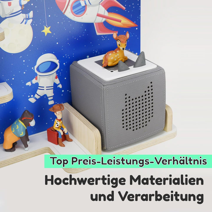 stadtecken Holzregal für Musikbox I Passend für die Toniebox und ca. 35 Tonies I Perfekte Aufbewahru