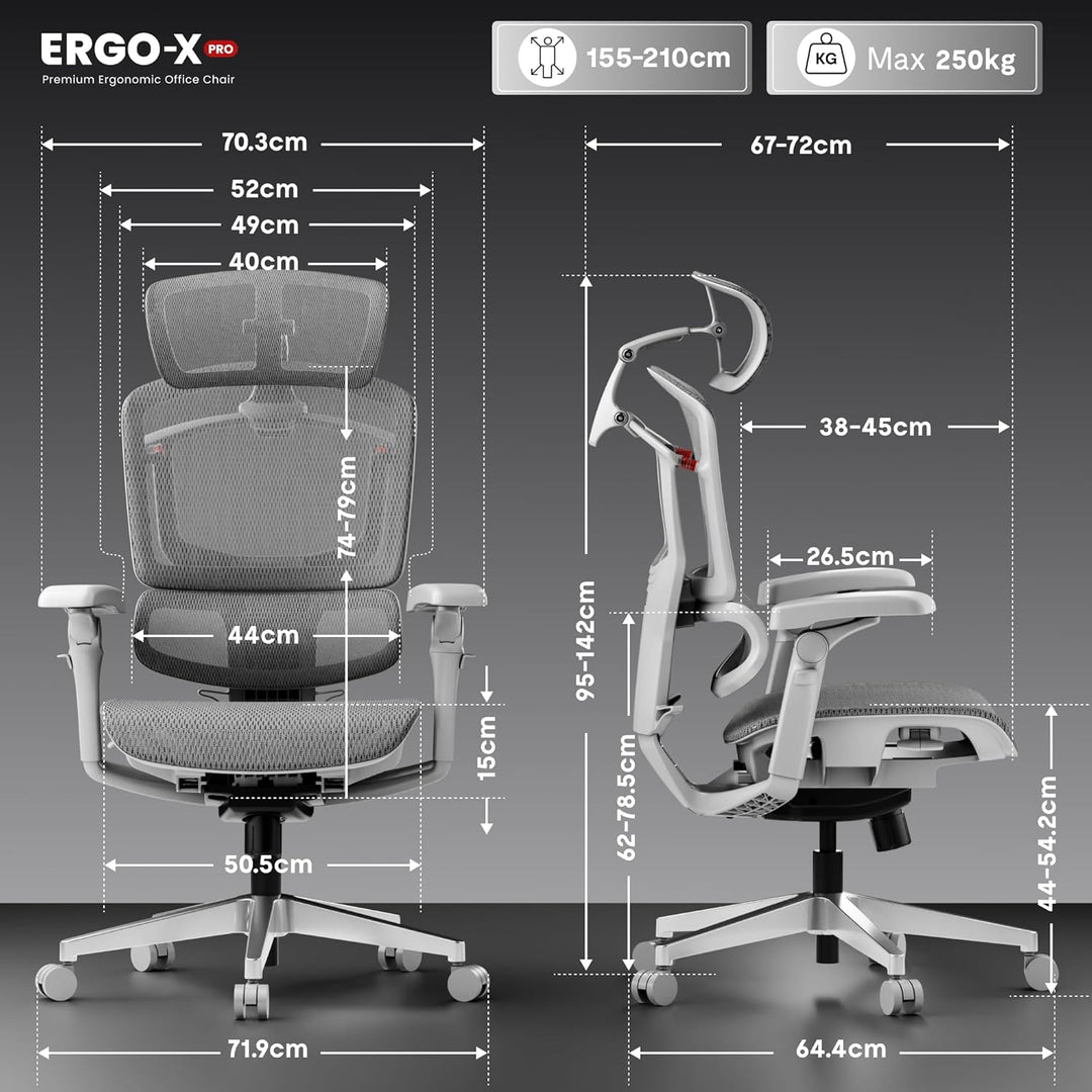 FLEXISPOT ErgoX Pro Ergonomischer Bürostuhl mit 12-stufiger Höhenverstellung, Schreibtischstuhl mit