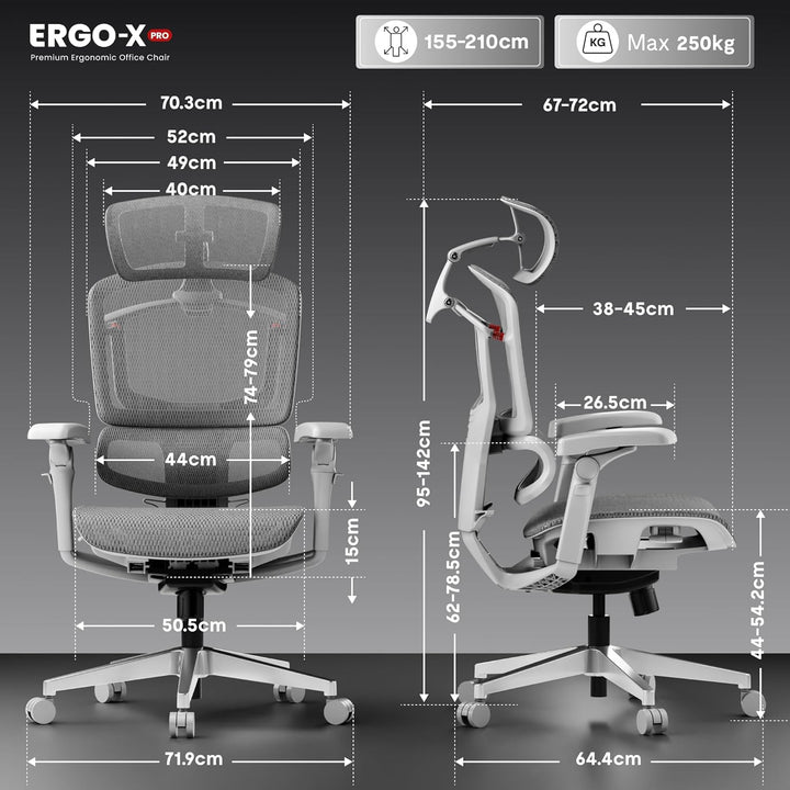 FLEXISPOT ErgoX Pro Ergonomischer Bürostuhl mit 12-stufiger Höhenverstellung, Schreibtischstuhl mit