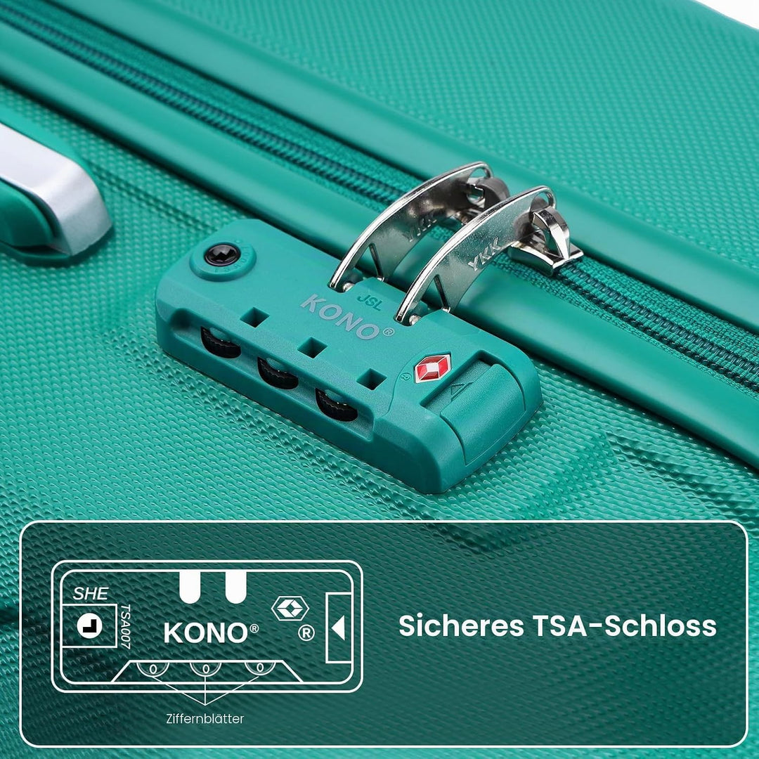 Kono ABS Kabinenkoffer, Hartschale, leicht, 55 cm, Handgepäck mit TSA-Schloss 38 l Türkis, Türkis