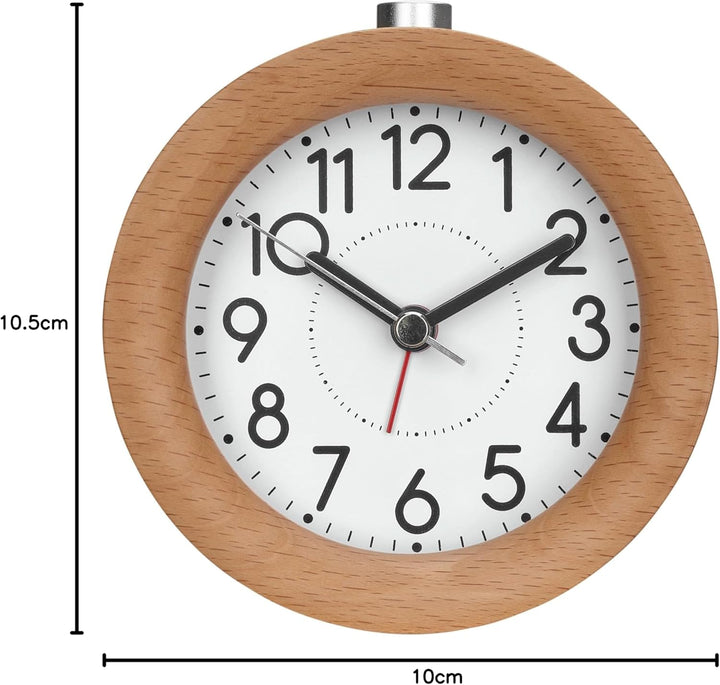 TFA Dostmann Analoger Wecker aus Holz, 60.1039.05, leises Uhrwerk, aus Buche, Weckalarm mit Snooze-F