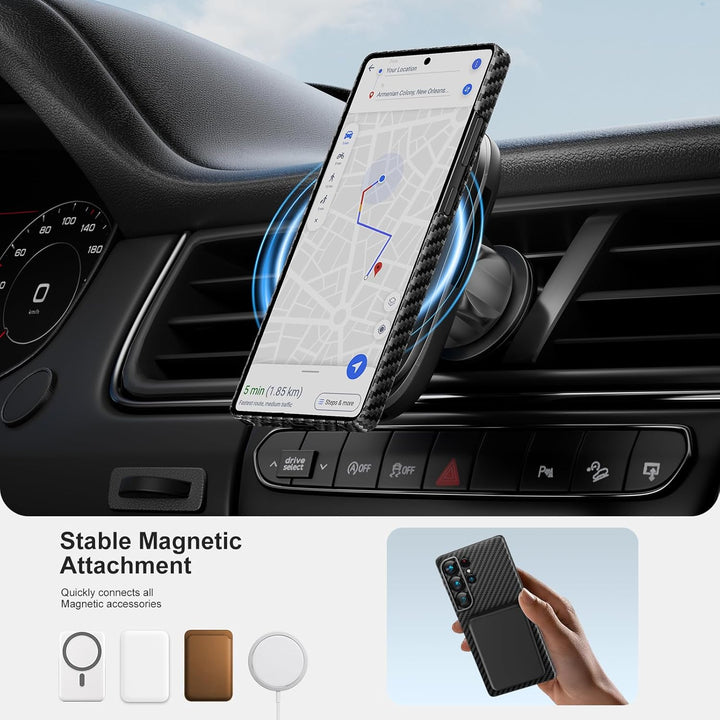 memumi Magnetische Carbon Hülle für Galaxy S25 Ultra,Ultradünne Handyhülle, Hülle aus echter Aramidf