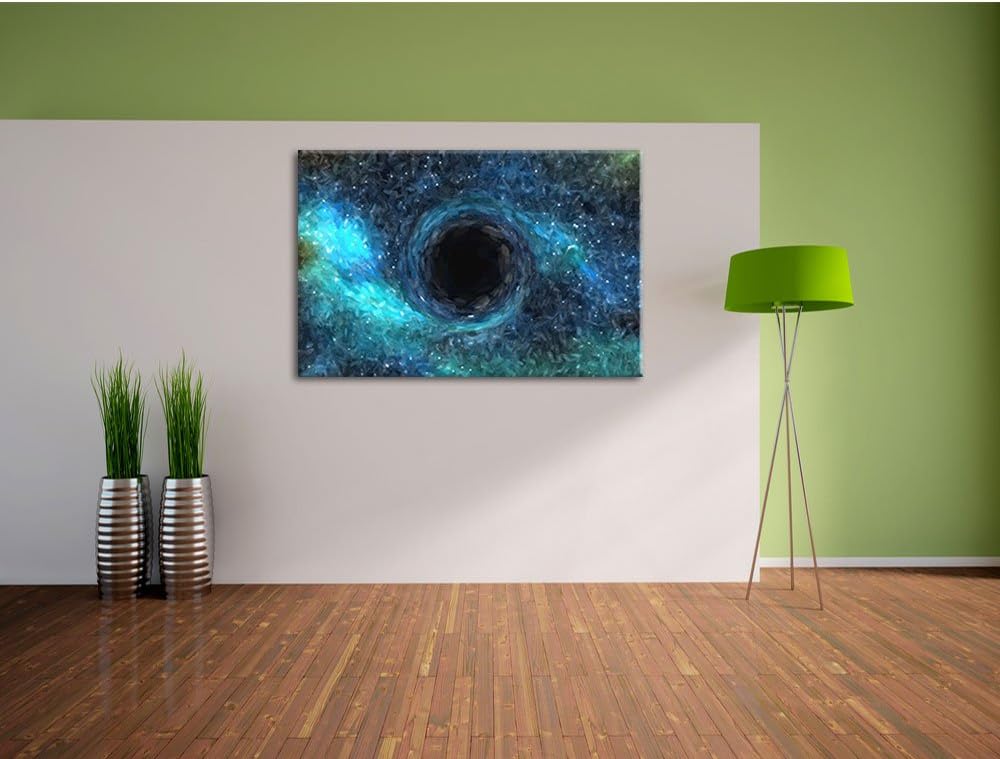 Pixxprint Schwarzes Loch im Weltall Kunst / 100x70cm Leinwandbild bespannt auf Holzrahmen/Wandbild K