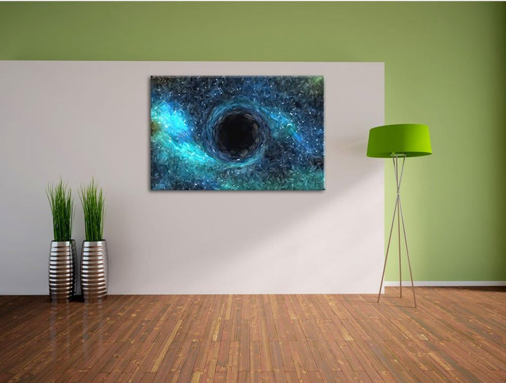 Pixxprint Schwarzes Loch im Weltall Kunst / 100x70cm Leinwandbild bespannt auf Holzrahmen/Wandbild K