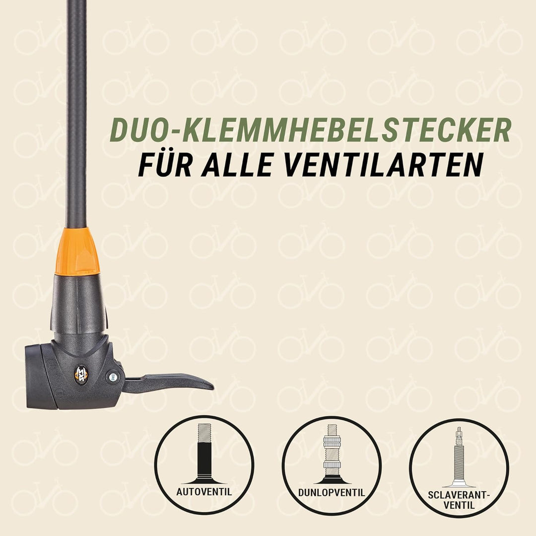 SKS GERMANY Stand-Luftpumpe mit Manometer und Duokopf für alle Ventilarten Aircontrol 8.0, schwarz-