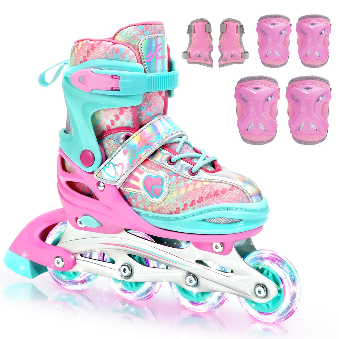 Inliner für Kinder 34-41 Verstellbar, Sportneer Inline Skates Mit 6er Protektoren Setfür Kinder Mädc