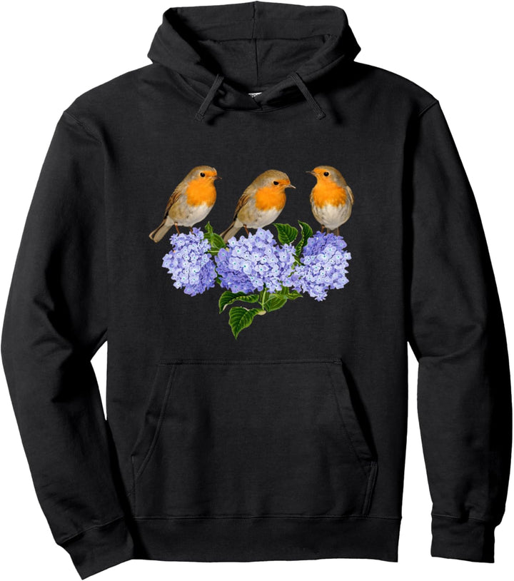 Rotkehlchen Vögel & Hortensien Blumen Europäische Rotkehlchen Ornithologie Pullover Hoodie