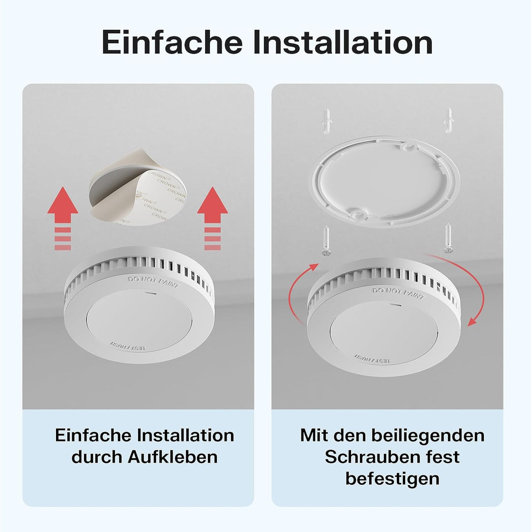2er MINI Rauchmelder Set 10 Jahre Batterie, feuermelder ohne fehlalarme, brandmelder flach zum klebe