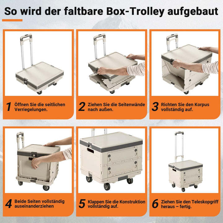 Einkaufstrolley klappbar 48L, Faltbarer Transporttrolley mit Teleskopgriff, 3-in-1 Einkaufswagen mit