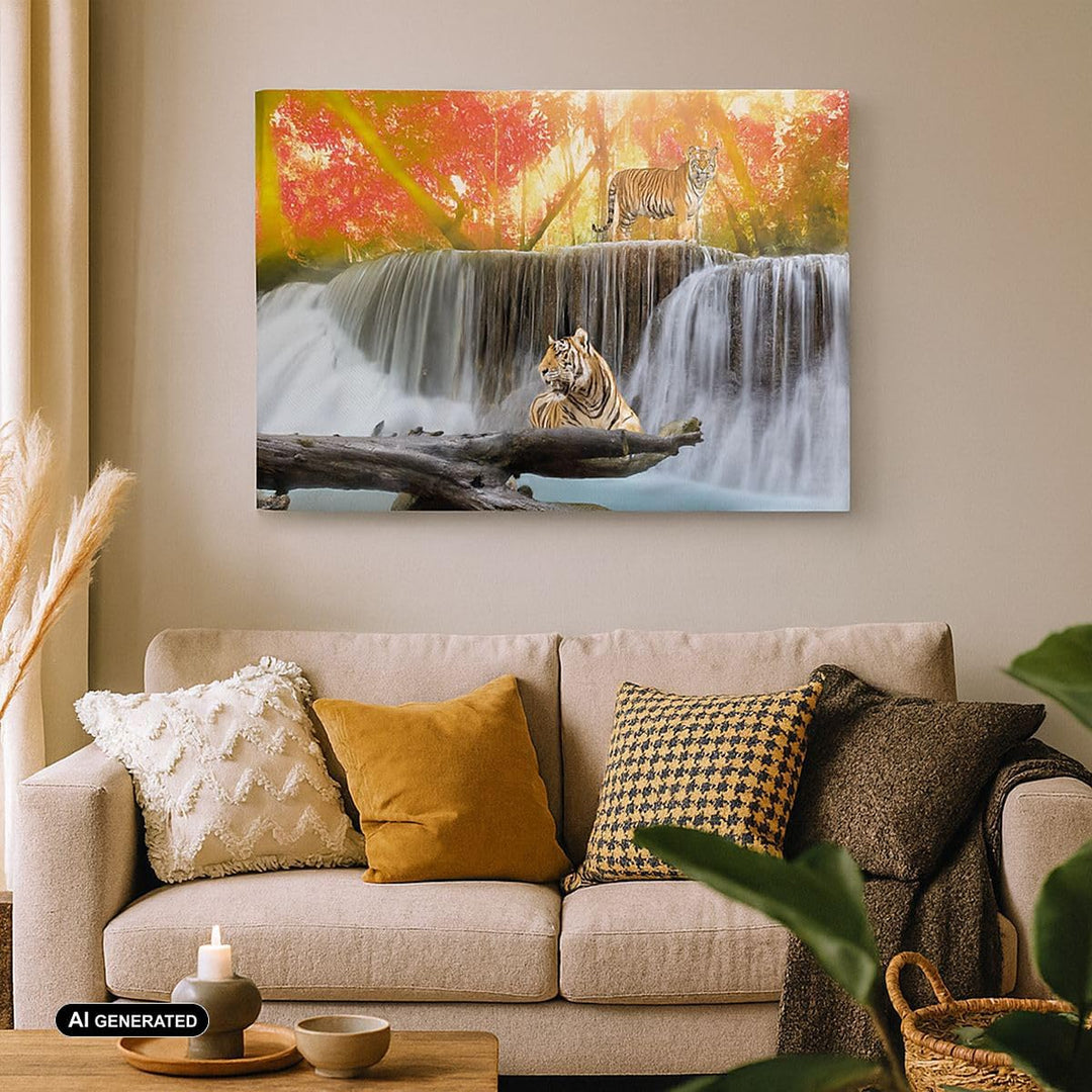 Bilder auf Leinwand 100x70cm Leinwandbild Tiger natur tier paradies Gross Wanddeko Bild Schlafzimmer