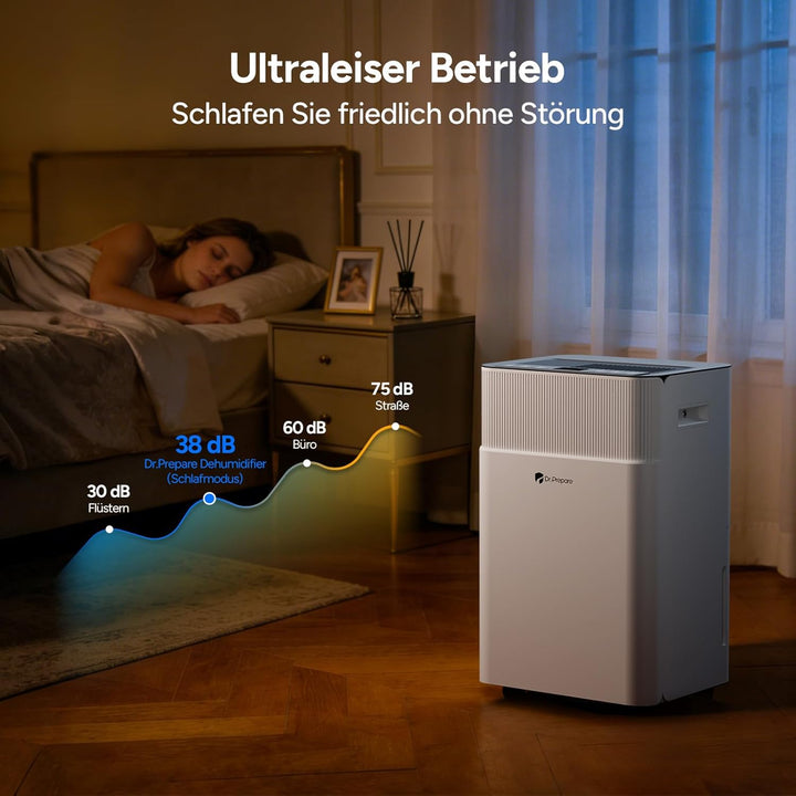 DR.PREPARE Luftentfeuchter Elektrisch 25L, Entfeuchter für Keller Wäschetrocknung, 4.5L Tank, 3 Modi