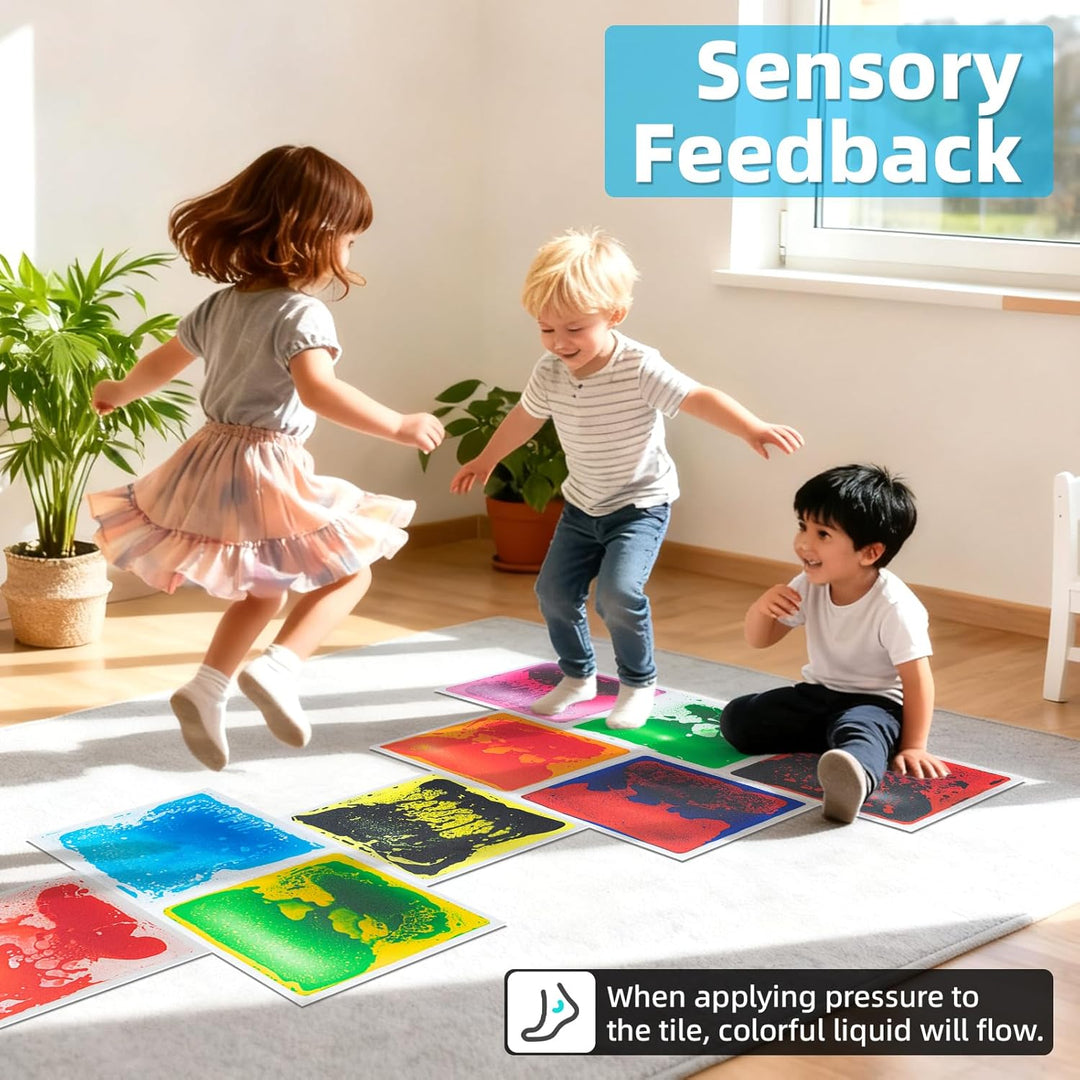 Art3d Flüssige Sensorische Bodenfliesen 30 x 30 cm Spielzimmer Tanzfläche Quadratisch Bunt 4 Fliesen