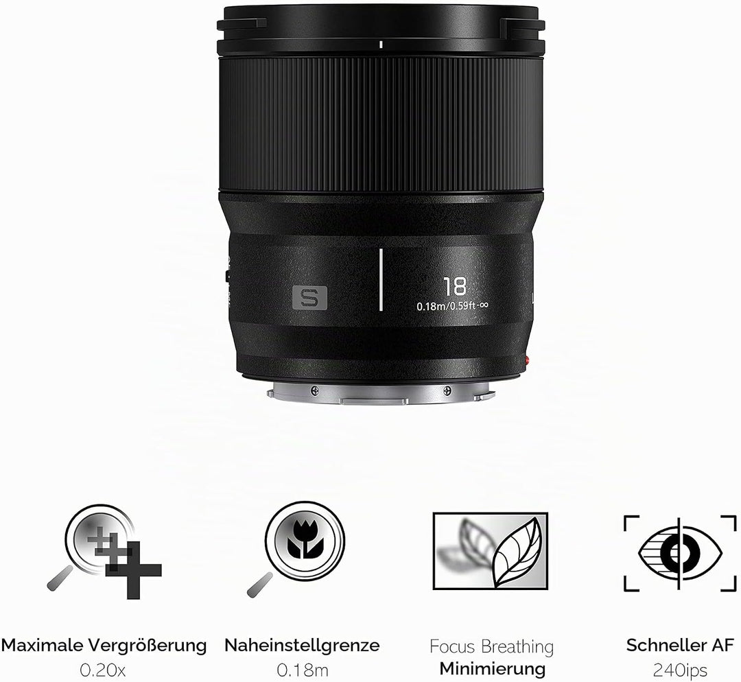 Panasonic Lumix S-S18E - lichtstarkes 18mm/F1.8 Weitwinkelobjektiv,kompakt und leicht,Staub-/Spritwa