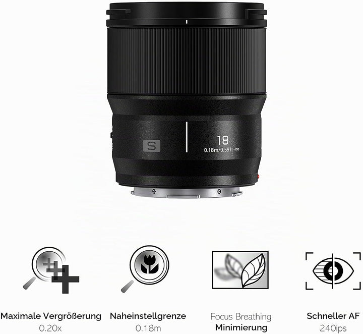 Panasonic Lumix S-S18E - lichtstarkes 18mm/F1.8 Weitwinkelobjektiv,kompakt und leicht,Staub-/Spritwa