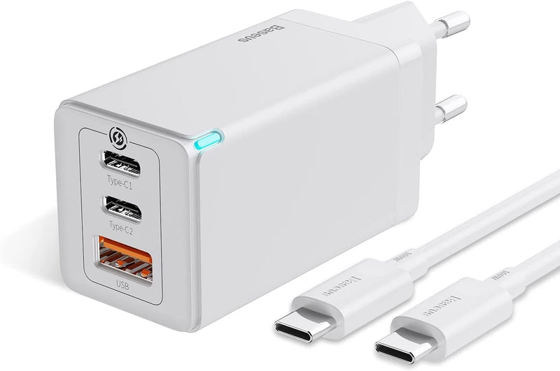 Baseus USB-Ladegerät, 65 W, mehrfach, mit 100-W-Schnellladekabel, Schnellladegerät USB C mit GaN, PP