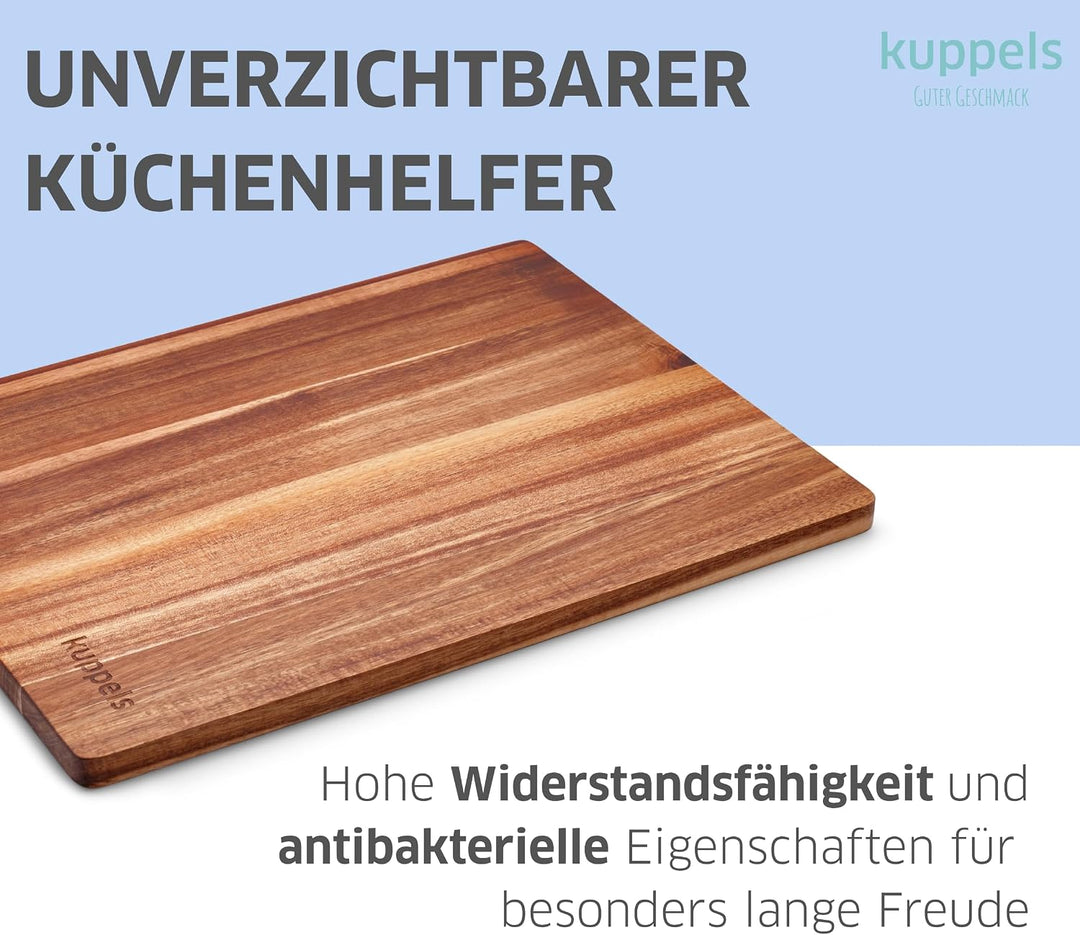Kuppels Schneidebrett SLICE | Akazienholz | 40 x 30 x 1,5 cm | Holzbrett klingenschonend | Schneideb