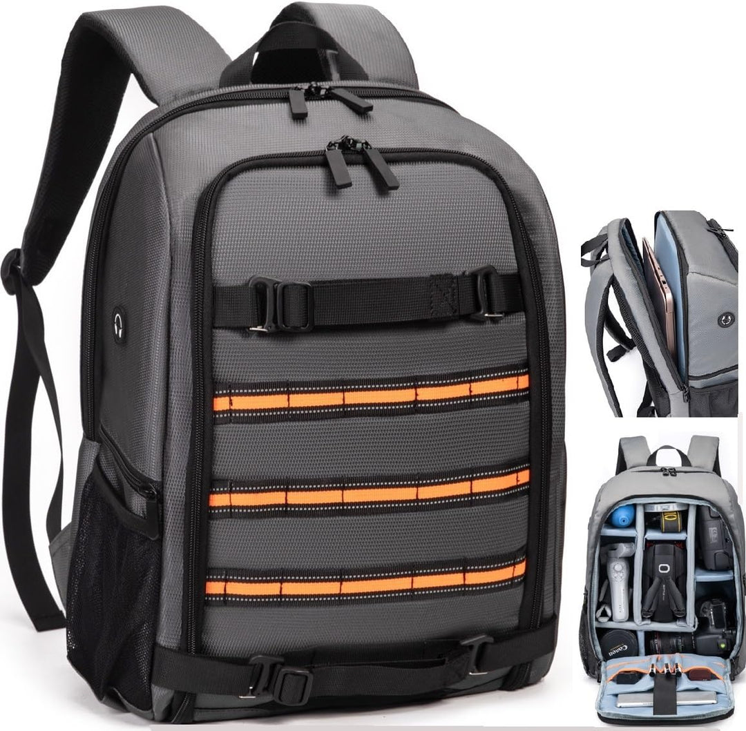 Kamera Rucksack 23L Fotografie Kamera Tasche, kompatibel mit Kamera DSLR, 15.6'' Laptop, Stativ Grau