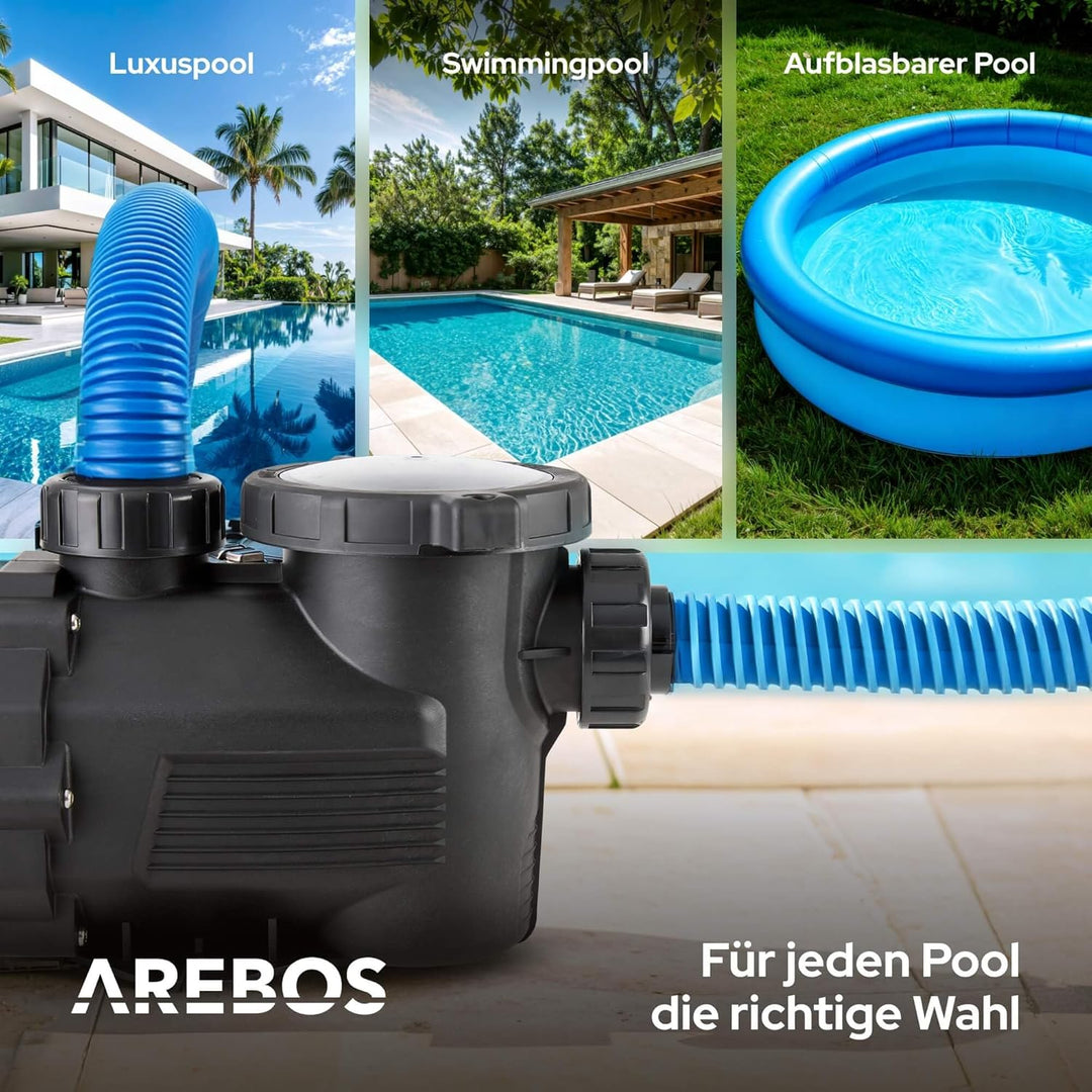 Arebos Schwimmbadpumpe 800W | Filterpumpe mit Vorfilter & 19000 l/h | Poolpumpe für Sandfilteranlage