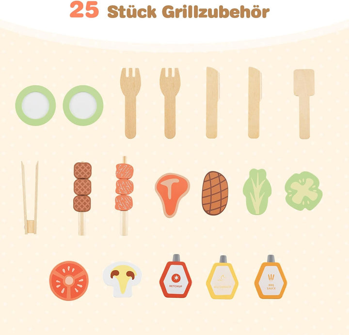 DREAMADE Matschküche Kinder Outdoor, Outdoorküche mit BBQ-Grill & Waschbecken & Tafel, Outdoor Küche