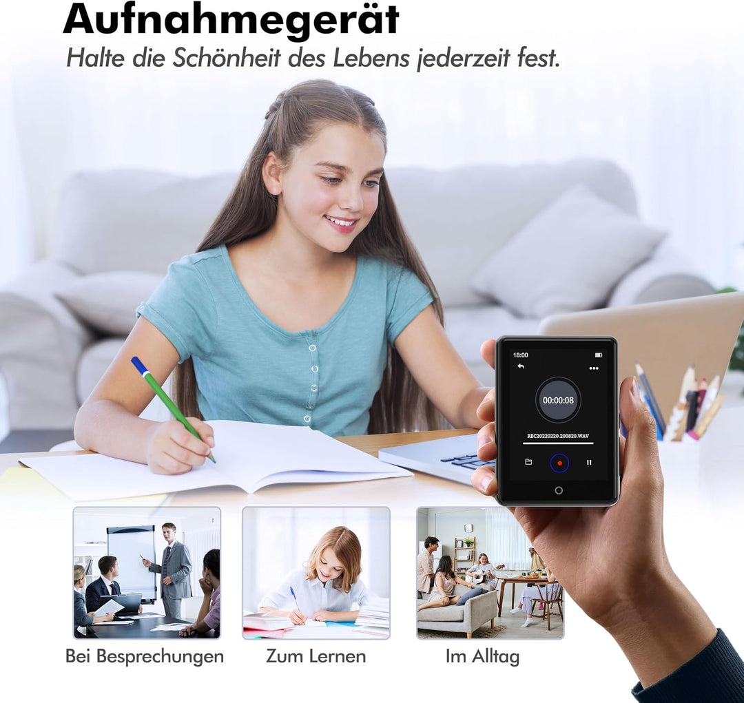 64GB MP3 Player Bluetooth 5.3, tragbarer Touchscreen Music mp3-Player für Kinder mit Lautsprecher, S