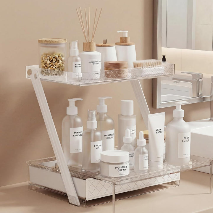 DEANIC 2-stöckiger Schminktisch Organizer aus Acryl mit Schublade & Schiebetablett – Make-up Organiz