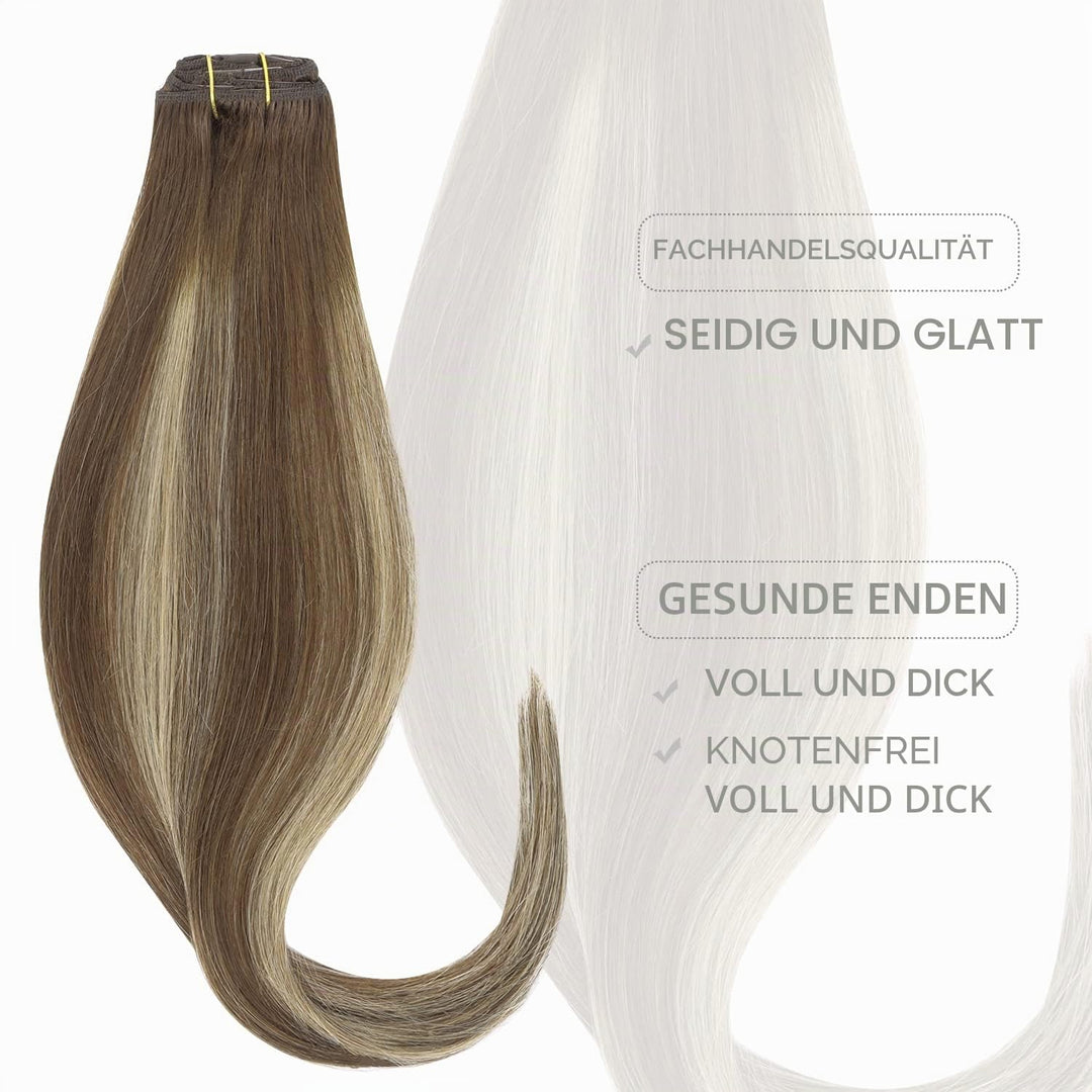 WENNALIFE Clip in Extensions Echthaar, 75g 5pcs 40cm Balayage Schokoladenbraun bis Honigblond Extens