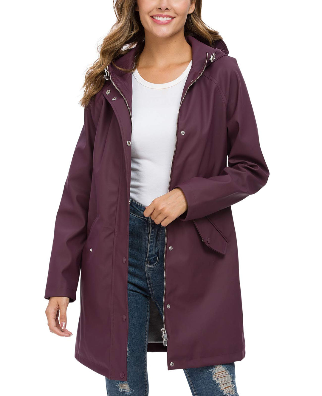 Fahsyee Regenmantel Damen, Regenjacke Wasserdichter Regenmantel mit Kapuze Windbreaker Outdoor Lang