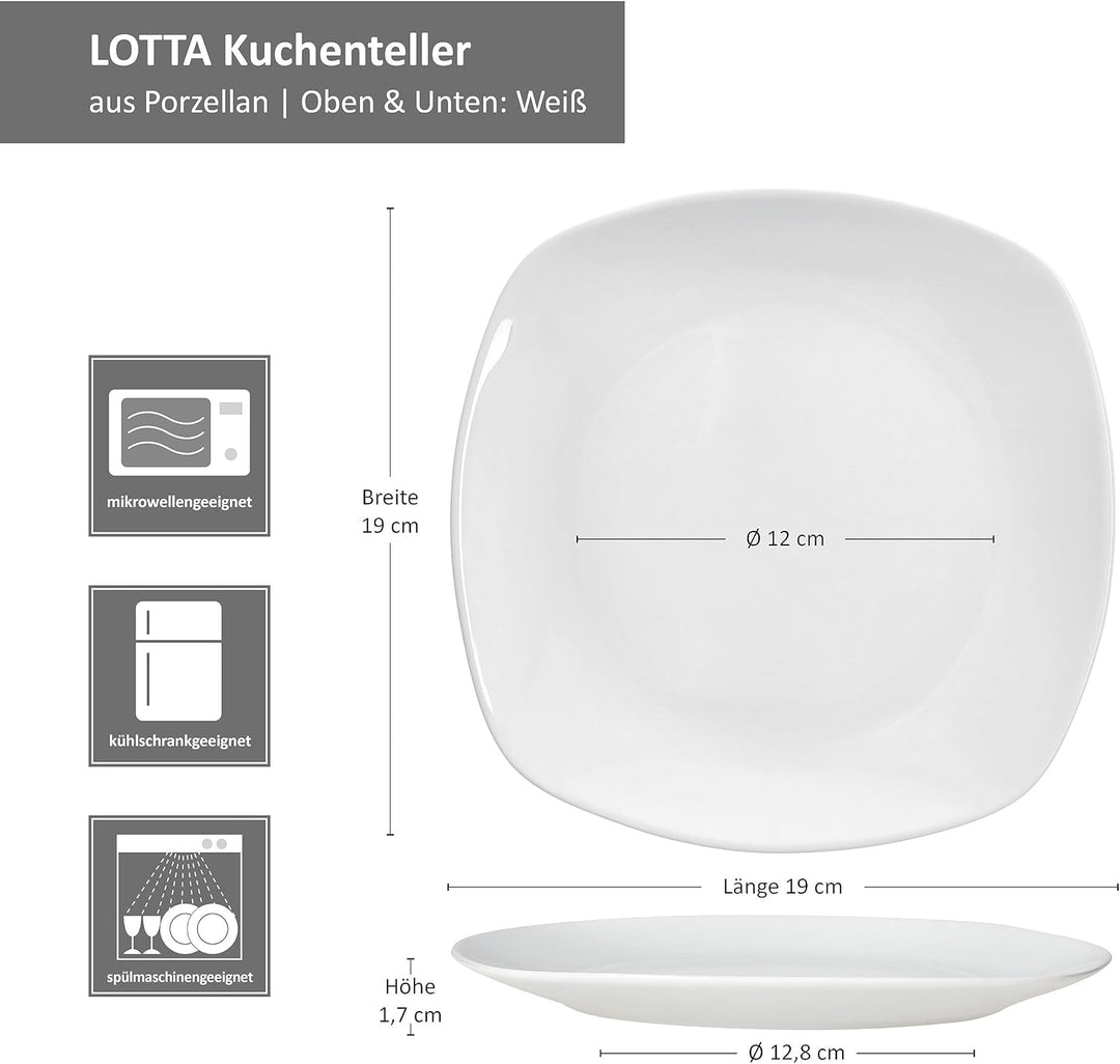 MamboCat Lotta 6er Set Kuchenteller I weisse Porzellan-Frühstücksteller für 6 Personen I kleine Tell